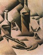 Juan Gris Still life botrtle and knife oil